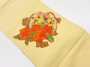 リサイクル　手織り紬金彩牡丹唐草模様名古屋帯